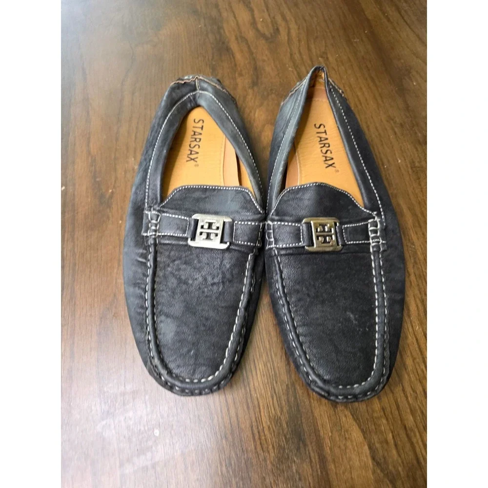 Starsax Gary 1 Men Black Leather with Rubber‎ Sole Loafers Shoes Size US 10.5